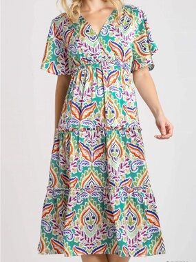 NWT Umgee Teal Multicolor Paisley Print Midi Dress